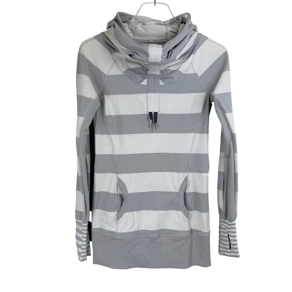 Lululemon Stay On‎ Course Pullover White Bold Stripe Silver Spoon WOMEN 4